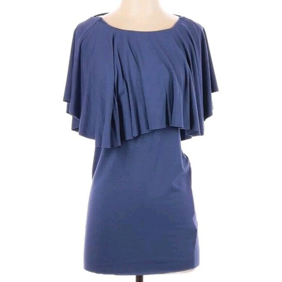 Free People Dresses & Skirts - Free People Beach Mini Dress Tunic Blue Ruffle Open Back Size XS